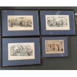 Four framed prints by John Leech including The Quiet Street - A Sketch from a Study Window,