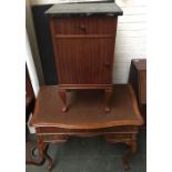 A teak pot cupboard with enamel interior,