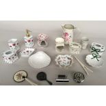 Bathroom items, including shaving mugs, toothbrush holders, soap dishes, hand mirrors,
