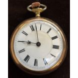 An open faced gold plated pocketwatch, with a white dial with black Roman numerals, Octava movement,