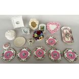 A selection of six Scotch Ivory side plates with a sandwich plate of white ground with pink band