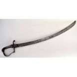 A large sabre engraved on the blade with 'GR' as well as bells, trumpets, drums and a horseman,