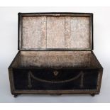 A late 17th century travel trunk bearing brass label 'Captain Pyne' to top,