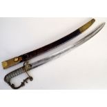 An English sword etched with a floral pattern on the blade and 'Blake Co.