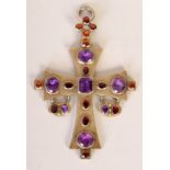 A silver gilt amethyst and cairngorm crucifix of large size, 8cmW,