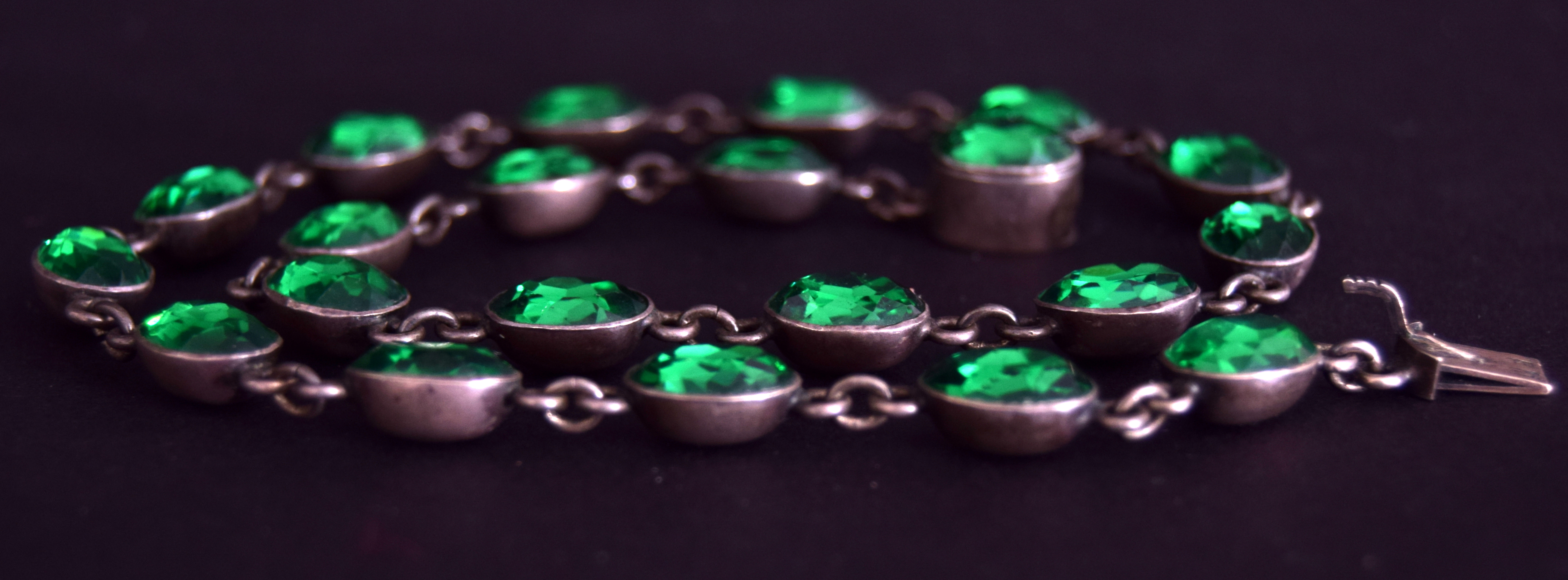 A sterling silver and green paste necklace, marked 825, - Image 3 of 4