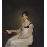 19th century British school, portrait of a lady holding a letter, circa 1810, oil on panel,