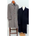 A vintage Harrods lined Crombie wool coat with side slit pockets together with a navy wool lined