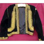 A vintage black velvet lined bolero jacket embellished with gold cololoured thread to edgings and
