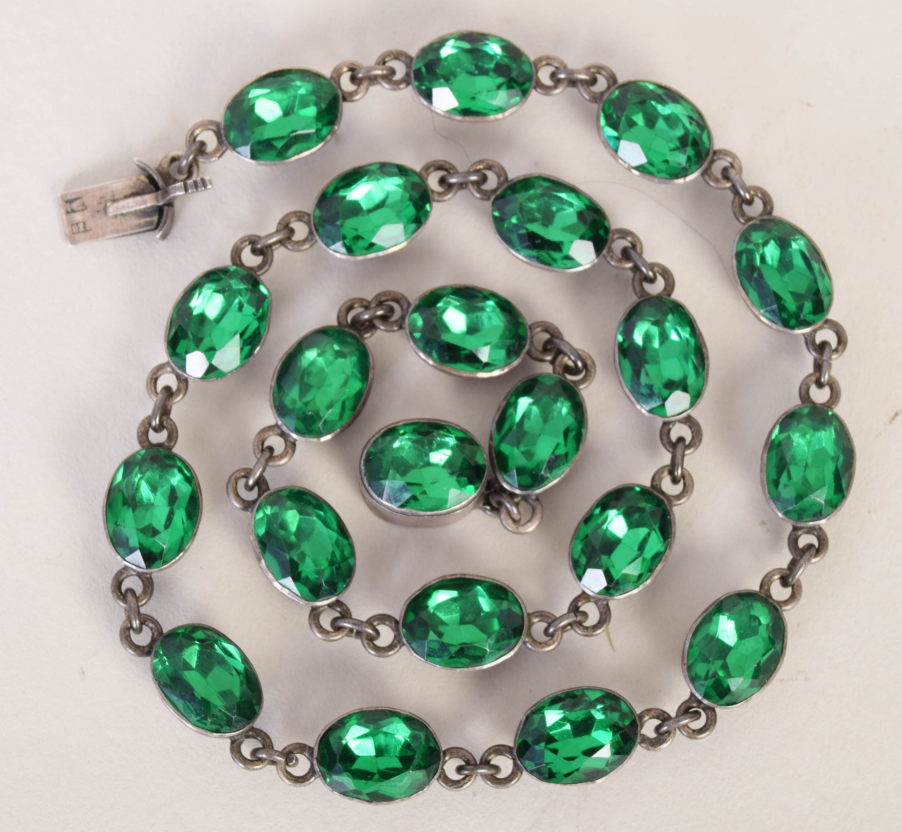 A sterling silver and green paste necklace, marked 825, - Image 4 of 4