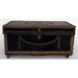 A late 17th century travel trunk bearing brass label 'Captain Pyne' to top,