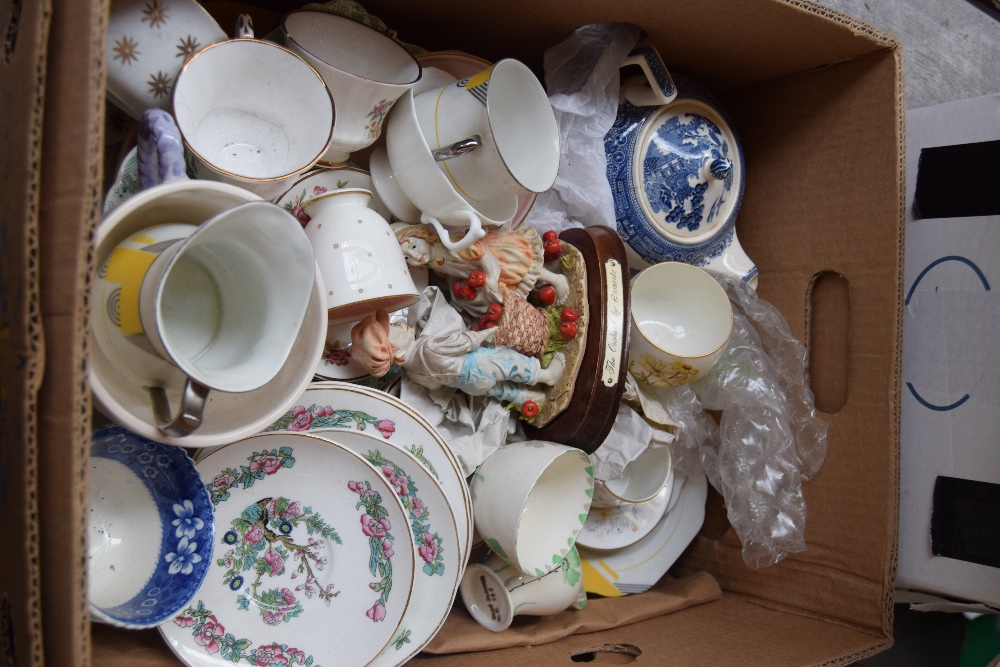 A box of ceramics, to include a Wedgwood 'Willow' teapot,