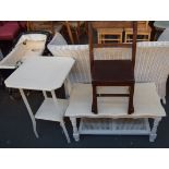 Two white painted tables together with a child's chair