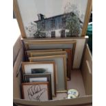 A selection of pictures including a pen drawing of Lewis Carroll's home,
