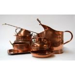 A selection of copper items to include coal scuttle and jugs (in clear plastic box)