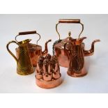 A collection of brass and copper items, to include two kettles,