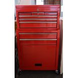 A red painted metal tool chest