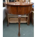 A 19th century burr walnut veneer demi-lune sewing table with contents 61.