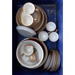 A large selection of Denby ceramics inclduing plates, side plates,