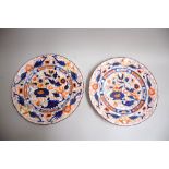 A pair of early English imari unmarked plates possibly from Liverpool