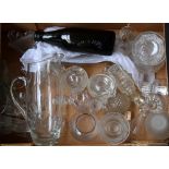 A selection of glass, to include crystal glasses, a decanter, together with three cystal dishes,