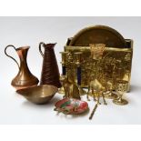 A selection of metal items to include jugs, decorative goblets,