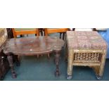 A Syrian soft wood stool together with a cut victorian occasional table