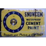 A Snowcem cement wall hanging clock/sign 40 x 66cm