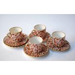 Four Copelands china coffee cans and saucers, pink floral pattern with gilt,