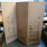 A three piece folding screen with floral wool embroidery 159 x 165cmH