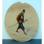A victorian painting of a soldier from a lady's painting book 19 x 16cm