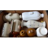 A selection of ceramics, to include two vintage stoneware foot warmers, one made by Royal Doulton,