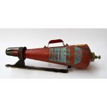 A vintage conical fire extinguisher with bracket