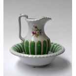 Holland and Green white and green porcelain wash bowl and jug