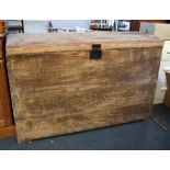 A very large vintage pine chest with curved top and two metal handles 62 x 125 x 80cmH
