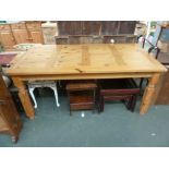 A pine kitchen table with square legs 90 x 170 x 77cmH