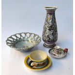 A lot of decorative continental pottery, including Portuguese vase (35cm H), candlestick,