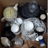 A collection of ceramics, to include twelve brown dinner plates, nine cups, twelve saucers by E.L.