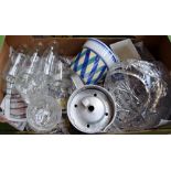 A selection of glassware, to include a number of glass milk bottles, a crystal cut glass basket,