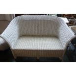 A white painted wicker sofa 135 x 80 x85cm