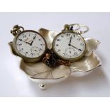 Two pocketwatches marked 'Pinnacle' and 'Jupiter' together with a WMF bonbon dish in the shape of