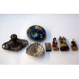 A mixed lot, to include three Breton figures, sterling silver bon bon match holder, small tray,