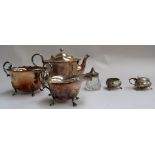 An EPNS tea set comprising of coffee pot, sauce boat,