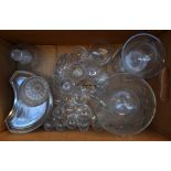 A mixed lot of glassware, including sherry glasses (8), champagne cups (4), wine glasses (4),