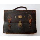 A civil service leather attache case with royal monogram to front
