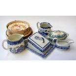 A selection of ceramics to include: a blue and white butter dish,