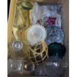 A collection of glass, to include three decanters (two crystal), six ashtrays, green glass bowl,