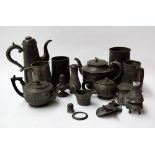 A selection of pewter ware, to include a coffee pot, three teapots, one decorated with flowers,