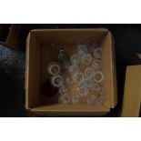 A selection of glasses, including ten champagne flutes, twelve wine glasses,