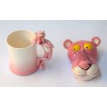 Vintage Pink Panther's soap dish and a mug